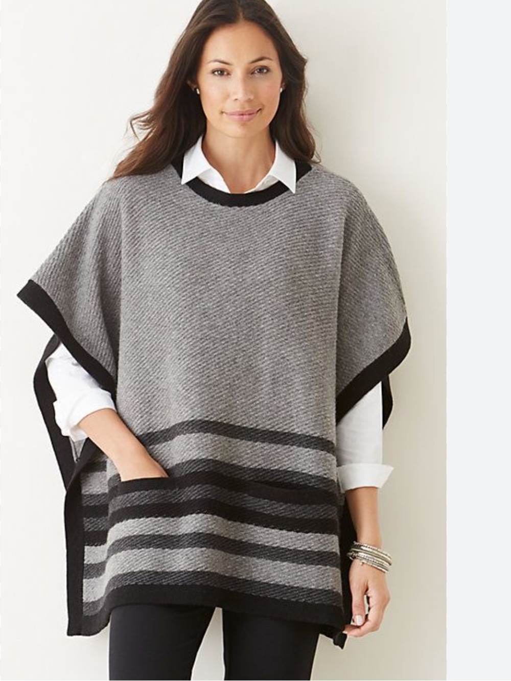 K Jill Gray Poncho Sweater, Wool-Blend, One Size, EUC